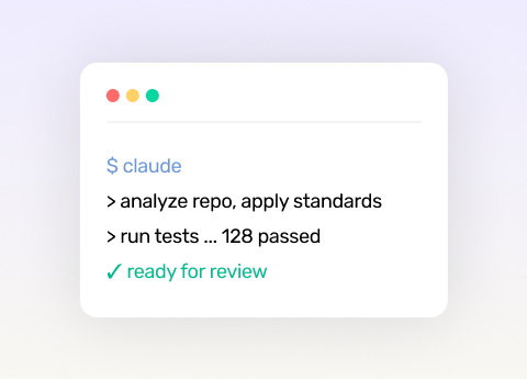 Claude Code terminal analysing a repo, running tests and marking it ready for review